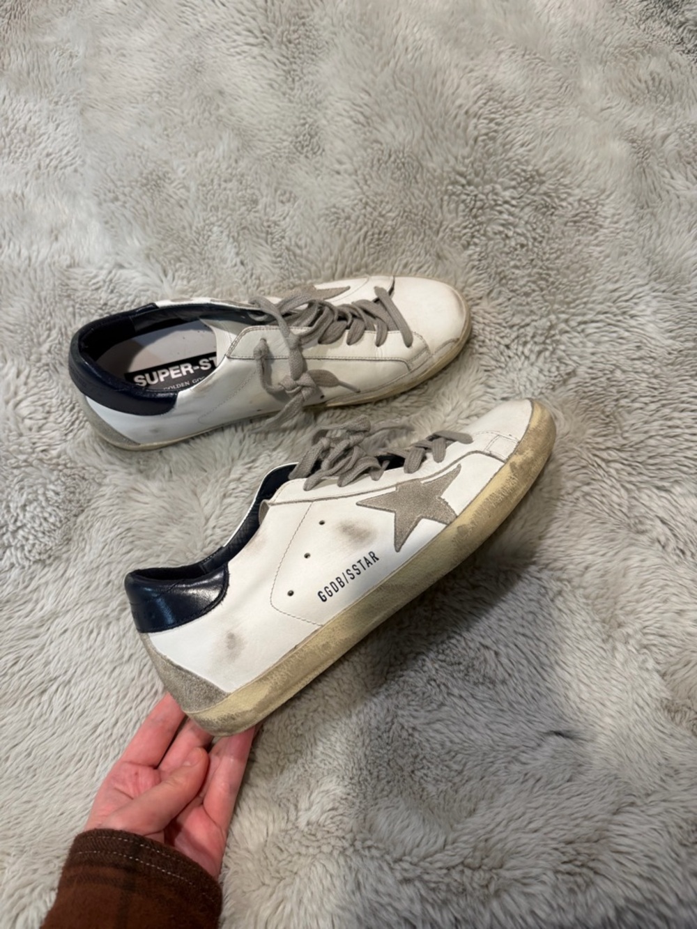 Golden Goose Super-Star White Sneakers with Navy Heel - Picture 4 of 5